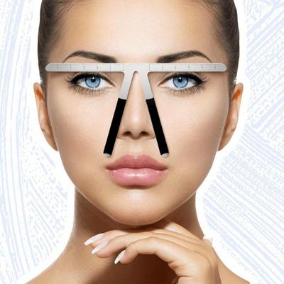 1 Stück Edelstahl 3-Punkt Augenbrauenpositionierungslineal, Goldener Schnitt Messschieber, Microblading Formschablone, Augenbrauen Messwerkzeug, DIY Augenbrauenformen