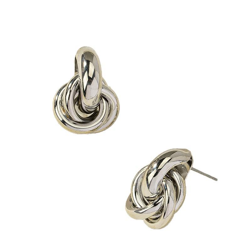 European-American Style Gold Geometric Twist Earrings - Fashionable, Niche Multi-Layer Design