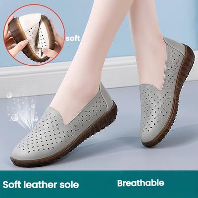 Women's Shoes Summer 2025 Real Leather Casual Sports Sandals For Women Hollow Wedge Sandals Mom Thick Soled Roman Sandal