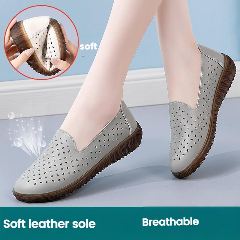 Women's Shoes Summer 2025 Real Leather Casual Sports Sandals For Women Hollow Wedge Sandals Mom Thick Soled Roman Sandal