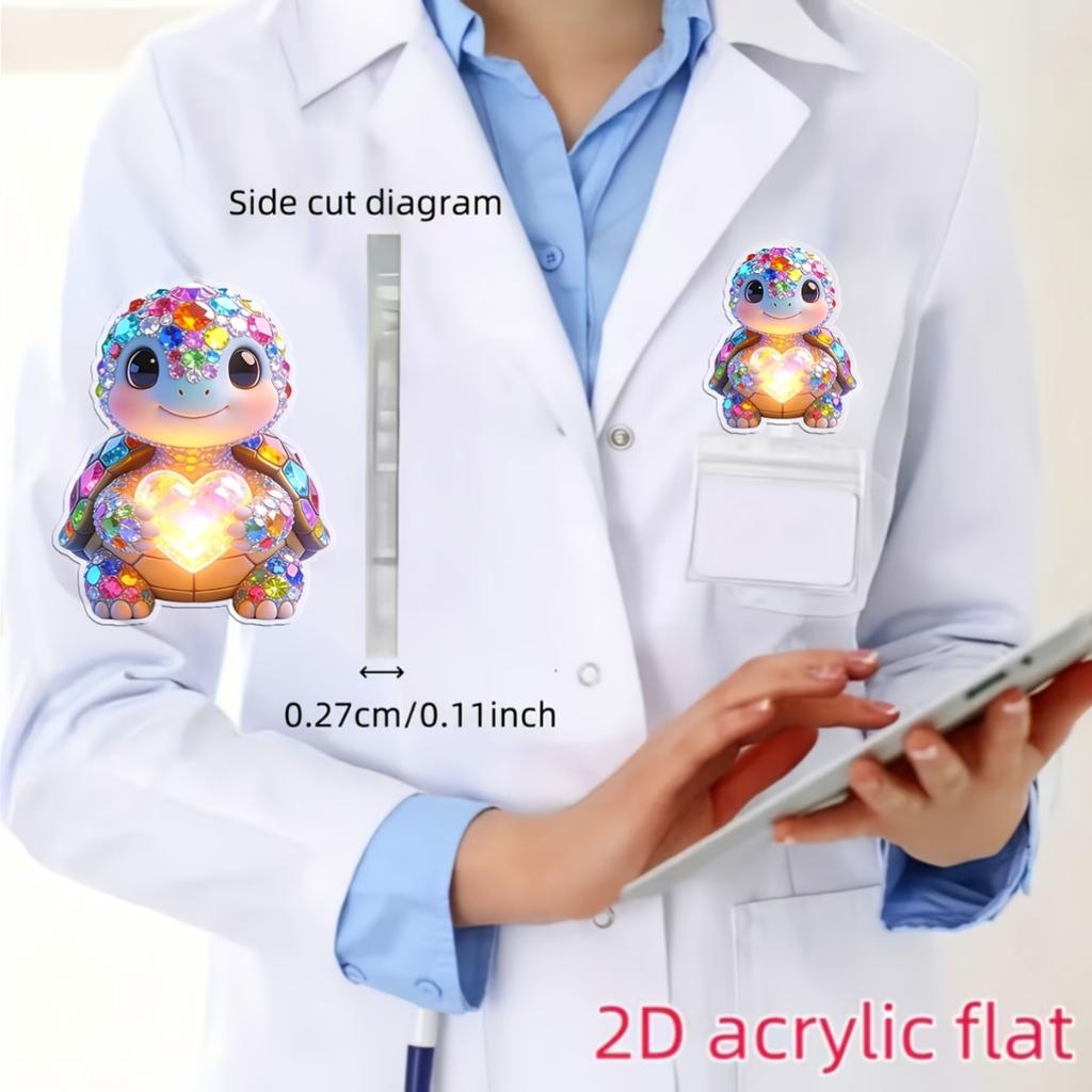 2D Flat Glowing Heart Turtle Retractable Badge Reel, Tough Nylon Cord Easy Open ID Clip,Gift For Nurse Doctor Student Medical Assistant Workplace Team