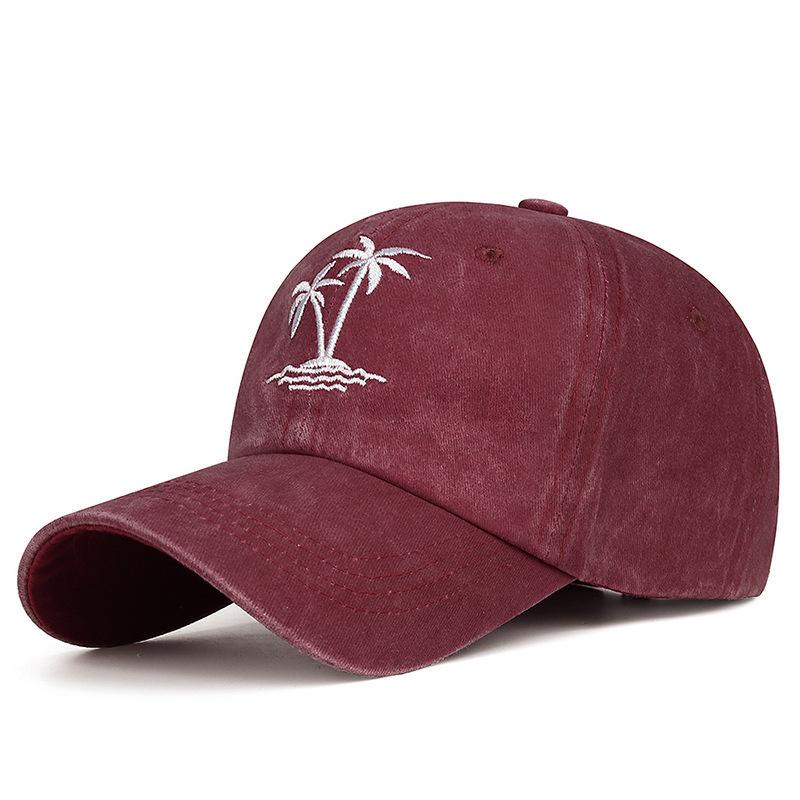 Versatile Washed Coconut Tree Baseball Cap Retro Curved Brim Cap Outdoor Fashion Sun Hat