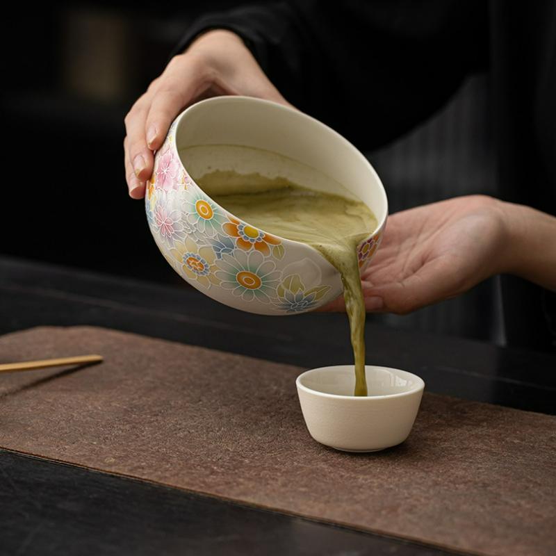 Japanese Style Hand-Painted Matcha Set Matcha Bowl Whisk Spouted Tea Making Tools Handcrafted Tea Ceremony Utensils Accessories
