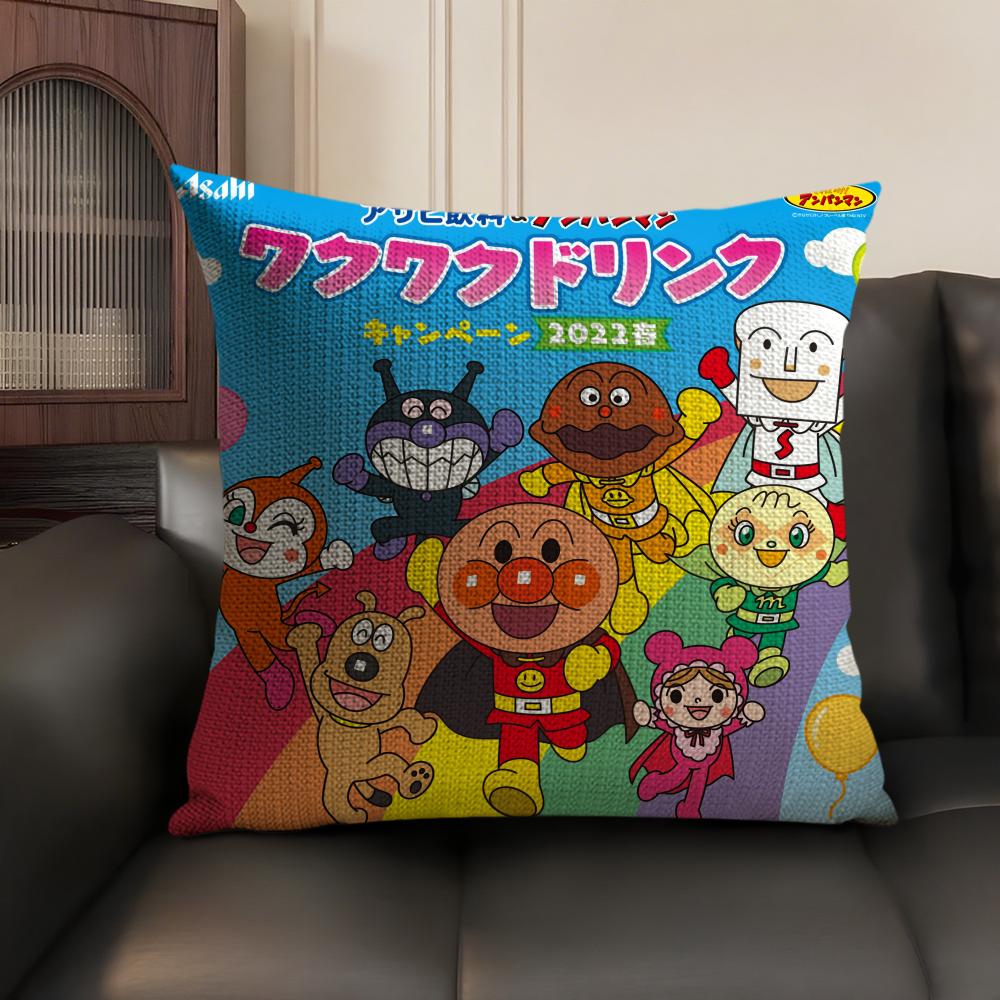 Cartoon AAnpanman Cute Cushion Cover Natural Linen Organic Fabric DoubleSided Printing Sofa Home Decor Gift Pillow Case