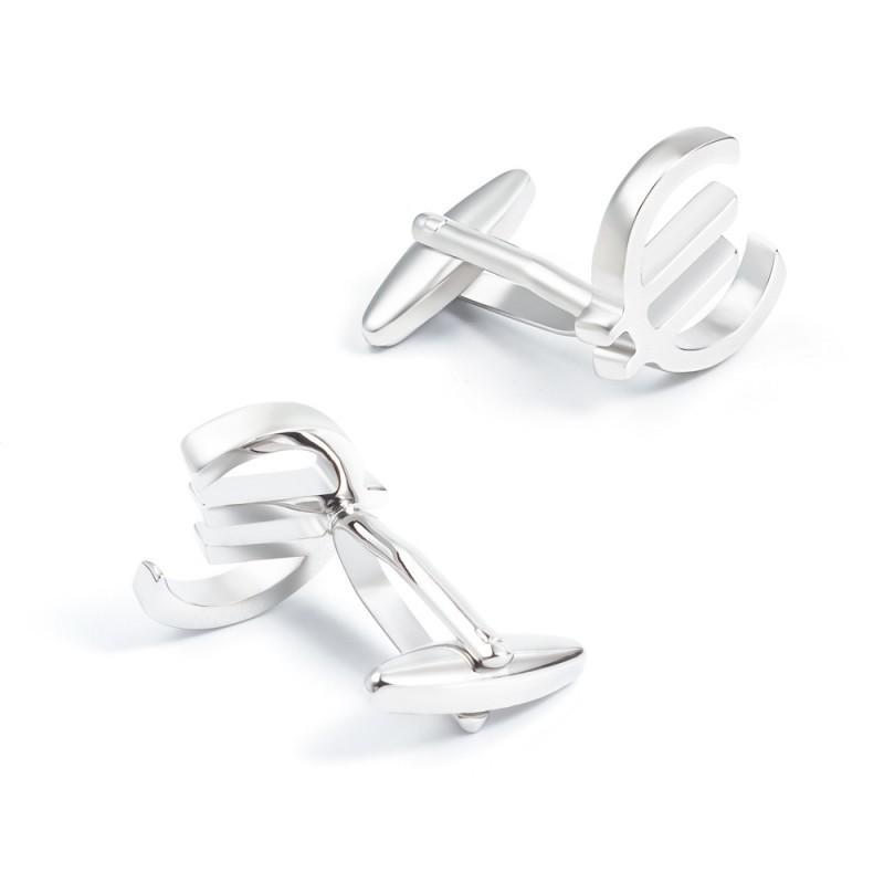 High End Electroplated Silver Euro Logo Metal Cufflinks Men's French Shirt