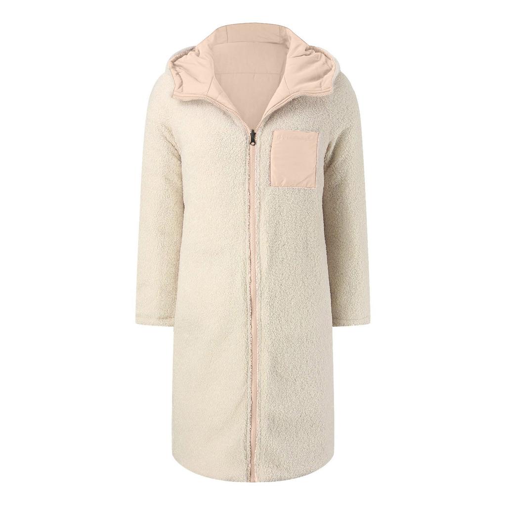 Jachetă reversibilă cu glugă cu mâneci lungi, elegantă, pentru femei
