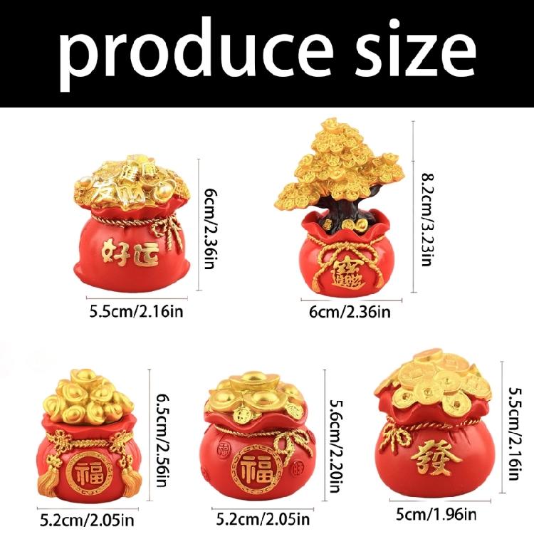 Chinese New Years Decoration Resin Money Tree Statues Blessing Bag Figurines Fengshui Ornament for Wealth Good Luck