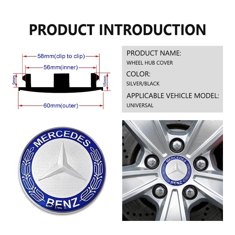 For Benz 4PCS Car Styling Wheel Center Cap Hub Covers Badge Accessories AMG VIANO GLB GLC W108 W124 W126 W169 W176 GLE GLK