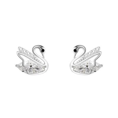 S925 Silver Plated Earrings BFF Gift Sweet Little Animal Temperament Smart Black Zircon Earrings Small Exquisite Swan Earrings