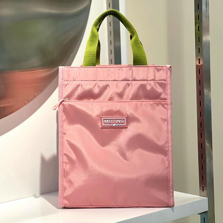 New large contrasting color portable lunch box bag, student carry bento bag at work, make-up bag, file bag, hand carry mommy