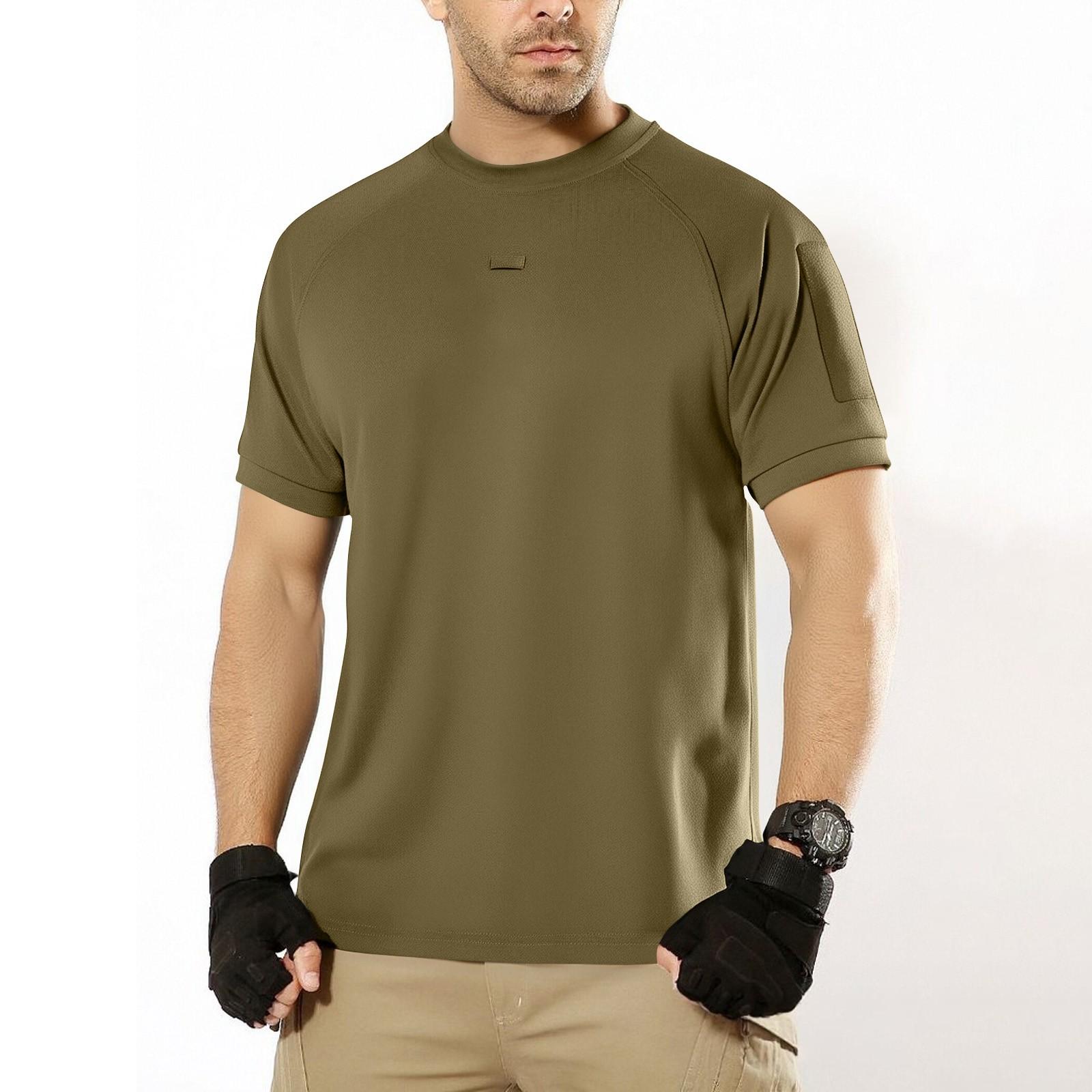 

Men s Summer Solid Color Pocket Round Neck Loose Short Sleeve Top M коричневий