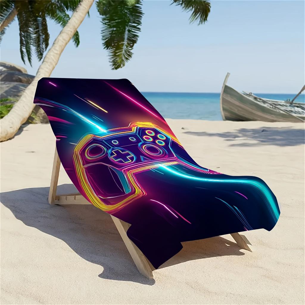 1pc Colorful Game Controller Pattern Microfiber Beach Towel | Ultra-Soft Polyester, Lightweight and Absorbent, Ideal for Yoga