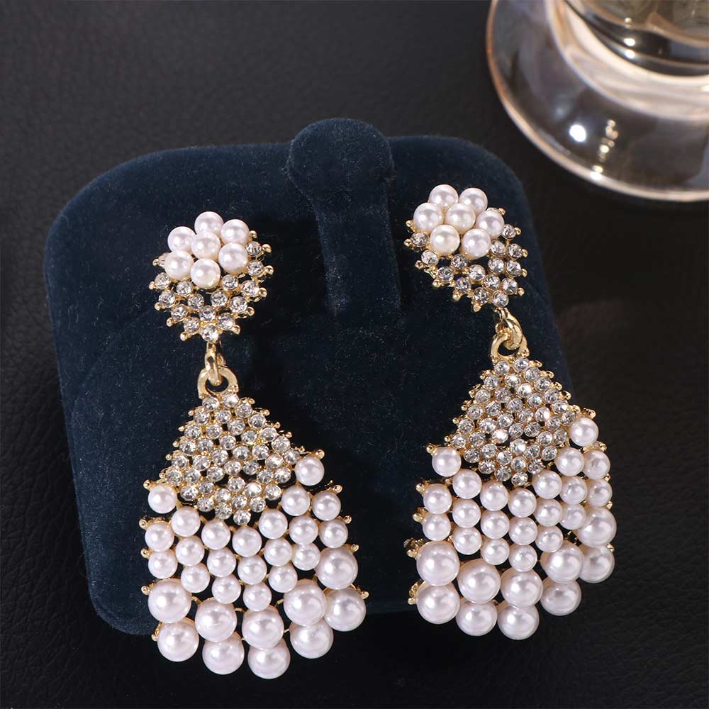 Shining  Earrings Luxury Crystal Jewelry Wedding Party Pearl Rhinestone Earrings  Women