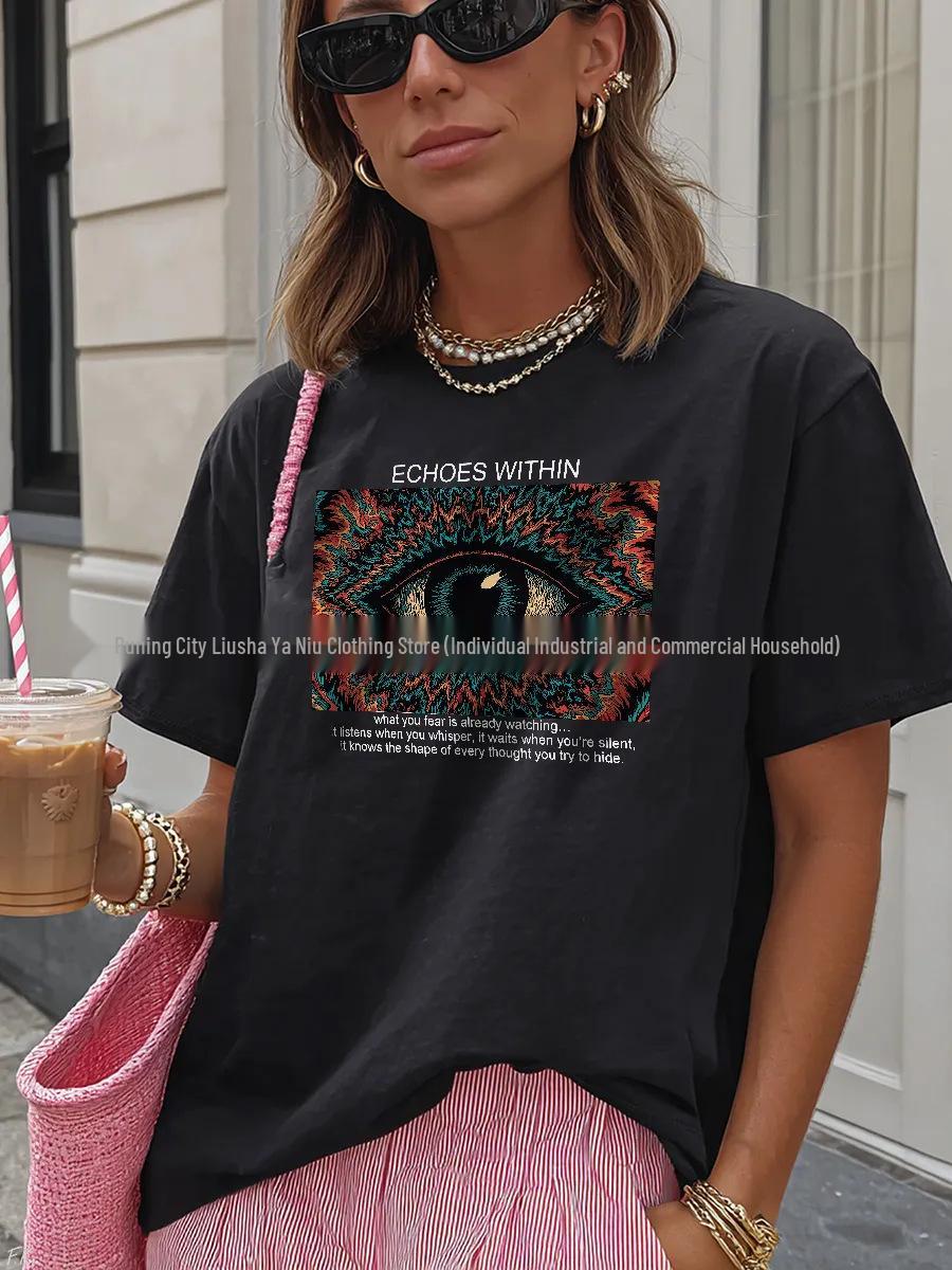 100 Cotton Short Sleeve Trendy Retro Street Style BF Outerwear Top Medium чёрный 1170₽