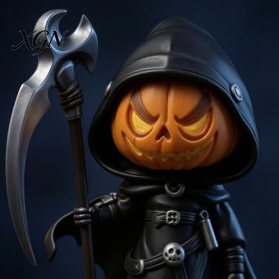 Spooky Pumpkin Collectibles Halloween Reaper Statue, Resin Hooded Ornament, Black Robe Figurine Versatile Window Display Decor with Sickle Desktop
