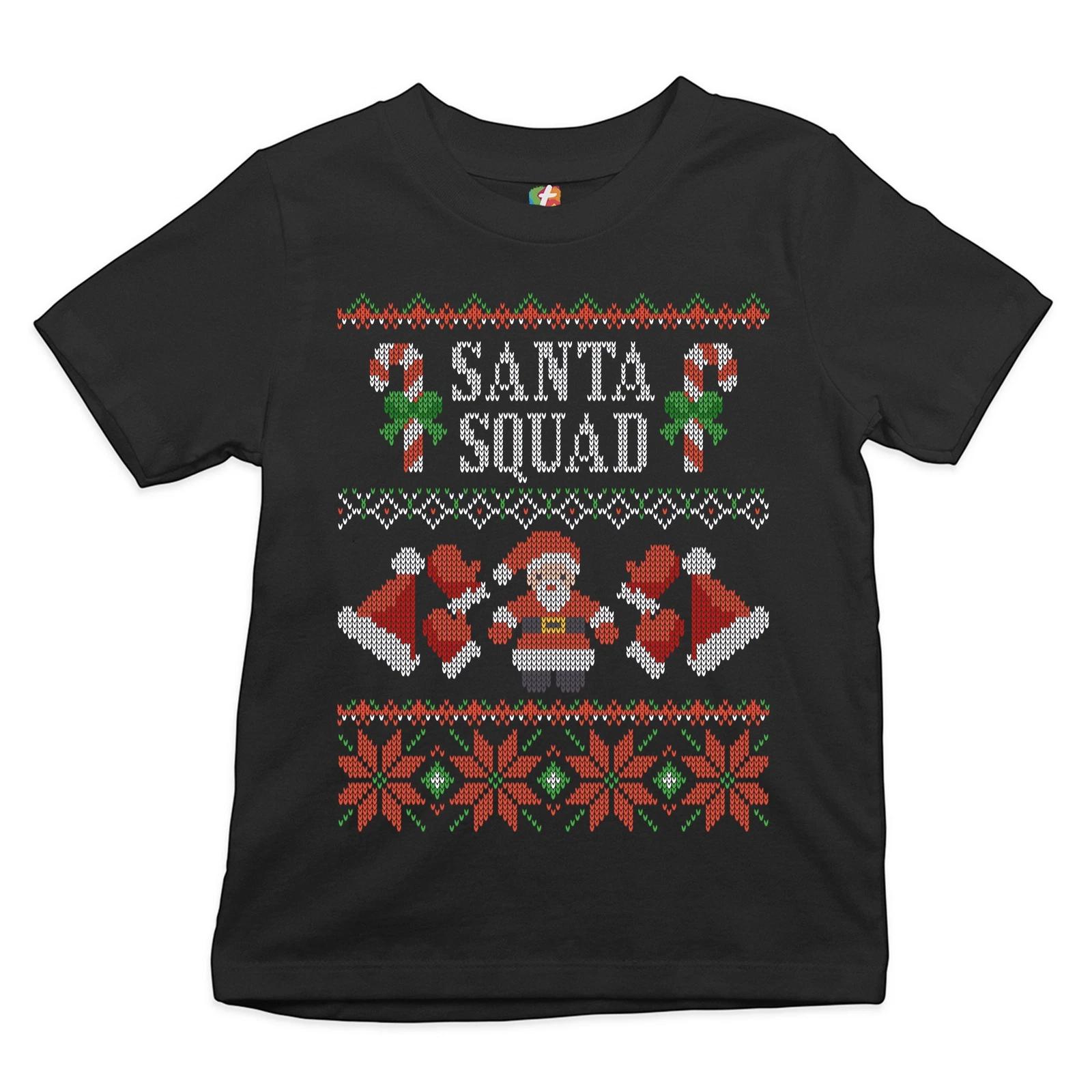 Santa Squad Youth kids boys T-Shirt Ugly Sweater Theme Merry and Bright Christmas Kids 140