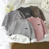 Children's Warm Fleece-Lined Striped Top: Unisex Half-High Collar Base Layer for Winter