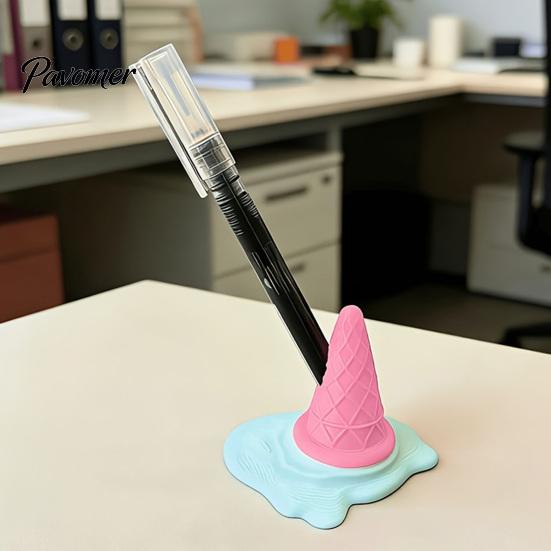 Creative Ice Cream Decor 3D Printed Melting Pen Holder, Novelty Cone Desk Desktop Storage Container Stand, Funny Organizer, Decorative Figurine