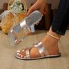 European and American Large-size Slippers Women's 2025 Summer New Color Matching Round Head One-character Flat Bottom Outer Wear Casual Sandals