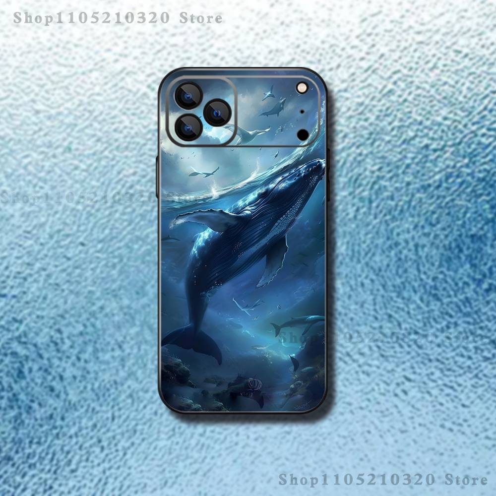 Ocean Fish Whales  Phone Case For iPhone 17,16,15,14,13,12,11,Pro,Max,Plus,E,Air,Mini Protective Black Cover
