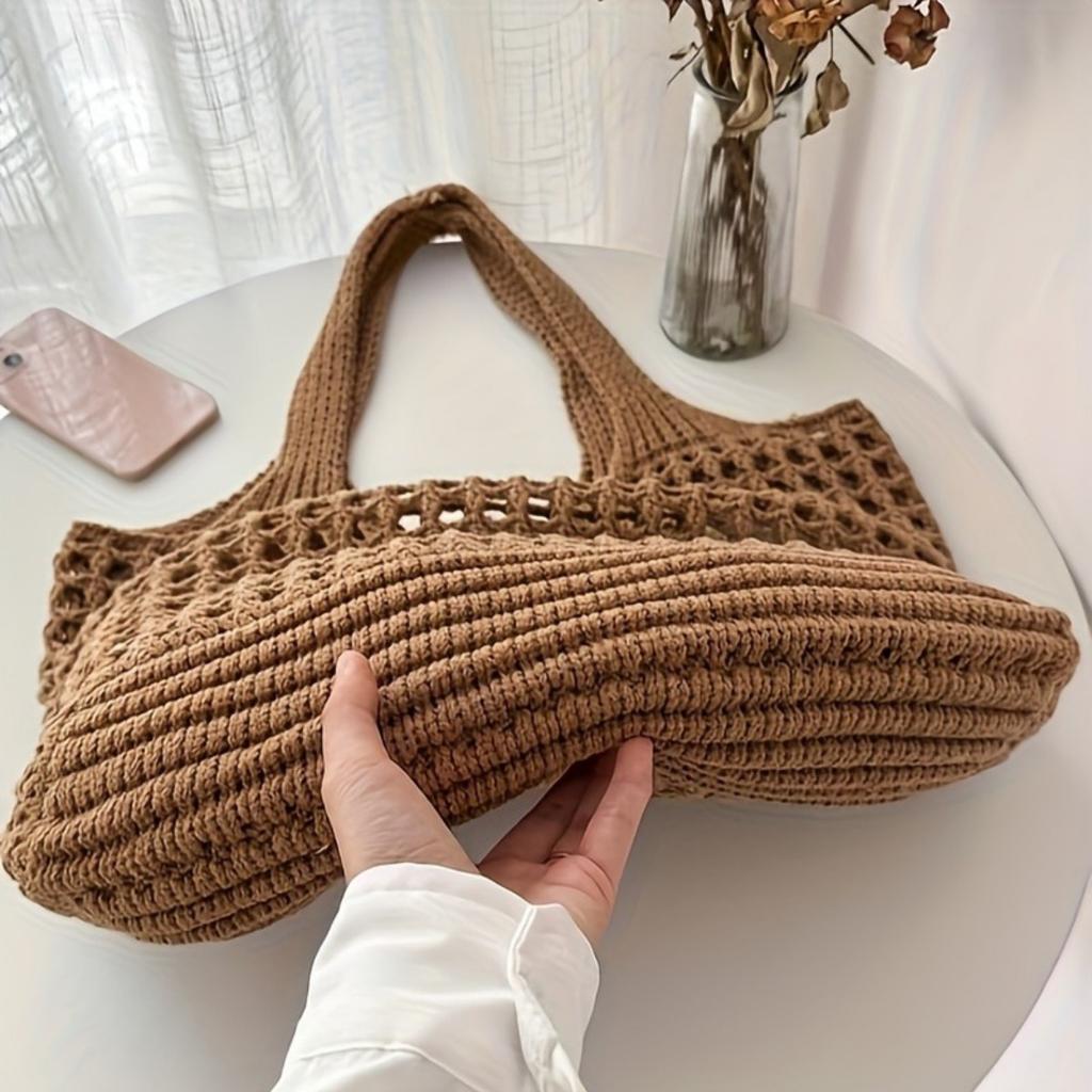 LARGE CAPACITY WOMEN'S WEAVED SHOULDER BAG - Ultra-lightweight, Breathable Skeleton Tote Bag Design, Spacious, Suitable for Shopping