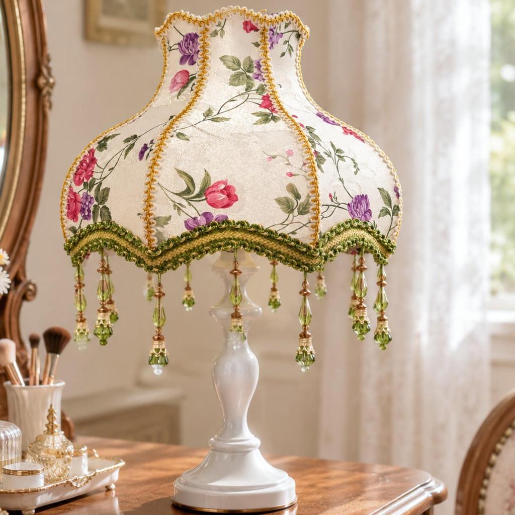 Lampshade with Bead Fringe Boho for Living Room, Cottage Decor