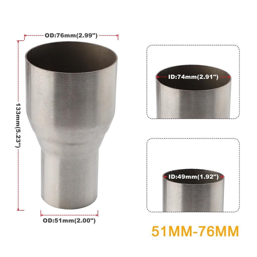 Nerezový redukční rukáv výfukové trubky OD 51mm-76mm 57mm-76mm 5stupňový redukční adaptér Spojka sacího potrubí