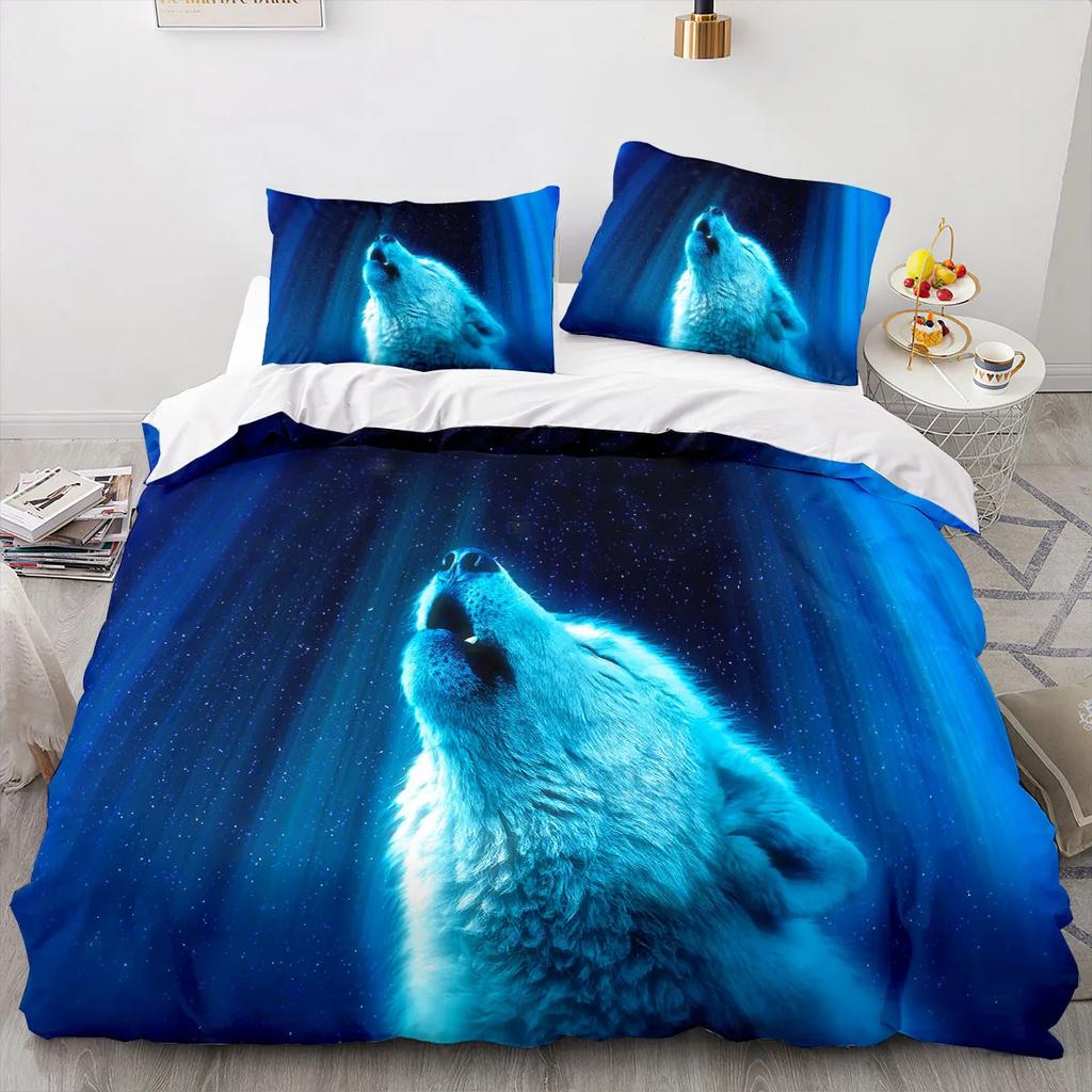 Wolf Duvet Cover King Queen Size Cool One-Eyed Lone Wolf Bedding Set For Teens Adults Wild Animal 2/3Pcs Polyester Quilt Cover