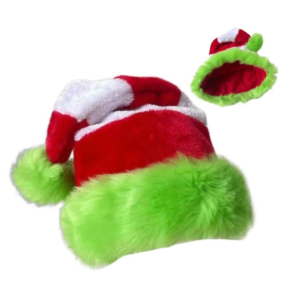 Splicing Plush Santa Caps Green Edged New Year Festive Hat For Family Christmas Hat  Woman and Man