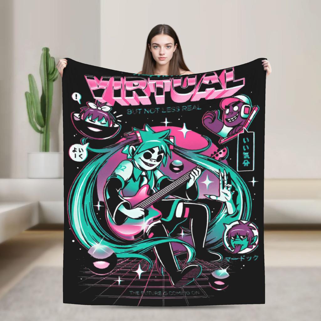 Musikband Gorillaz Crew Flanelldecke Weiche Überwurfdecke für Draußen Flugzeugreisen Mode Tagesdecke Sofa Bettbezug