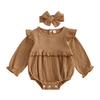 Baby Girl 2Pcs Fall Outfits Long Sleeve Solid Color Ruffle Romper with Headband Set Infant Clothes