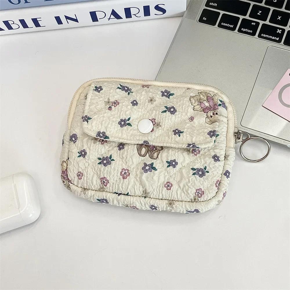 Modische Polyester Tragbare Damen Kosmetiktasche Geldbörse Floral Damen Kleine Aufbewahrungstasche Niedliche Cartoon Stepp Damen Kosmetiktaschen
