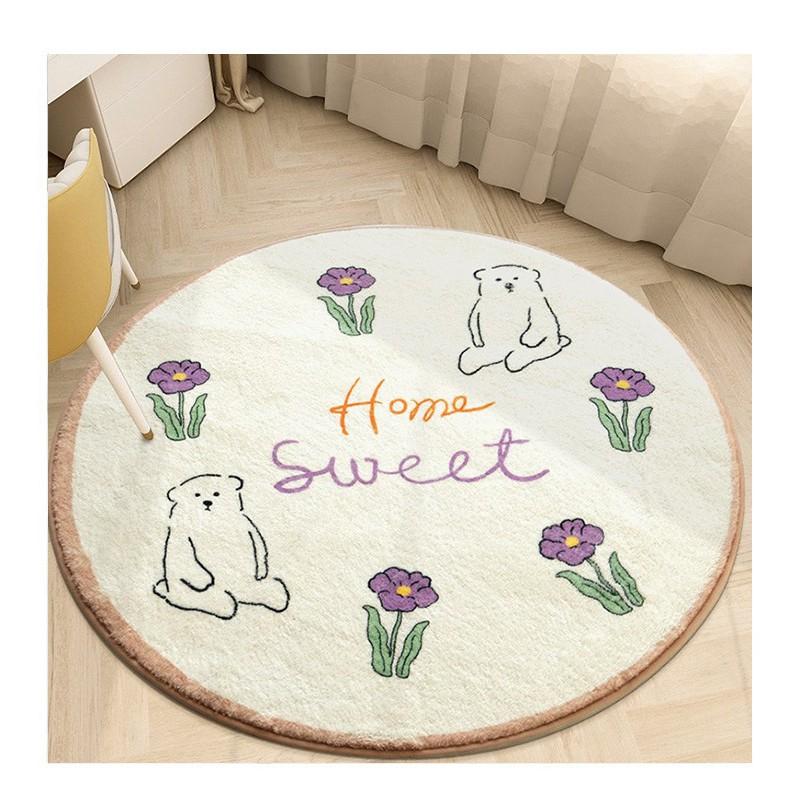 Round Faux Cashmere Area Rug Bedroom Kids Play Mat Creamy Soft Thick Plush Floor Washable
