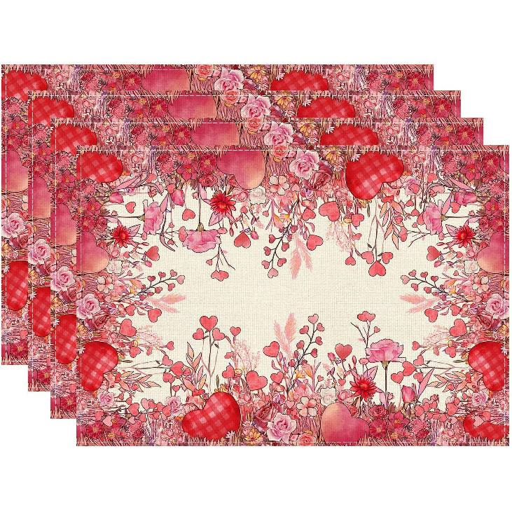 XCHI Wild Flowers Love Hearts Valentine’s Day Table Runner Table Decoration for Party Home Kitchen Dining Holiday Decor 13x72 Inch