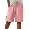 Women's Cotton Linen Drawstring Elastic Waist Casual Shorts with Pockets and Side Split Buttons