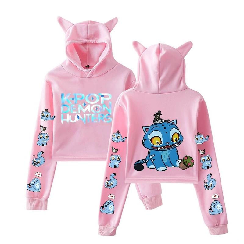 Anime Kpop Dämonenjäger Niedlicher Tiger Crop Tops Damen Sweatshirt Langarm Mädchen Mode Sweatshirts Geschenk