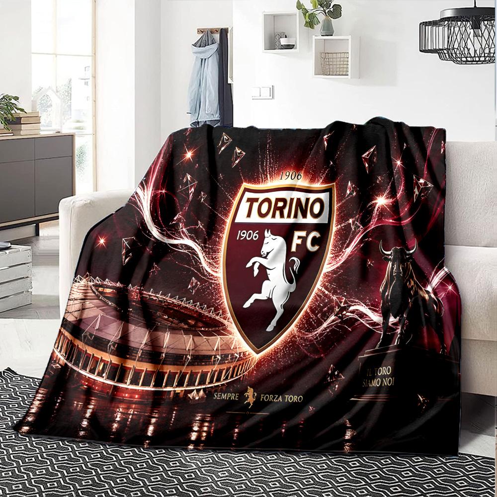 Football Torino Design Flannel Blanket, Soft Polyester, Modern Design, All-Season for Camping, Travel, Gifts for holidays or birthdays