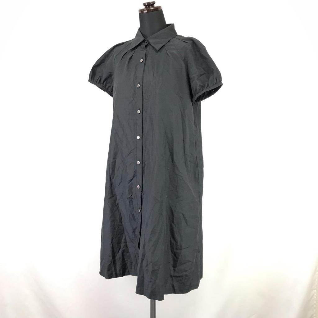 Made In Japan NATURAL BEAUTY Short Sleeve Button Dress 38 M Women Knee-Length Black(USED)