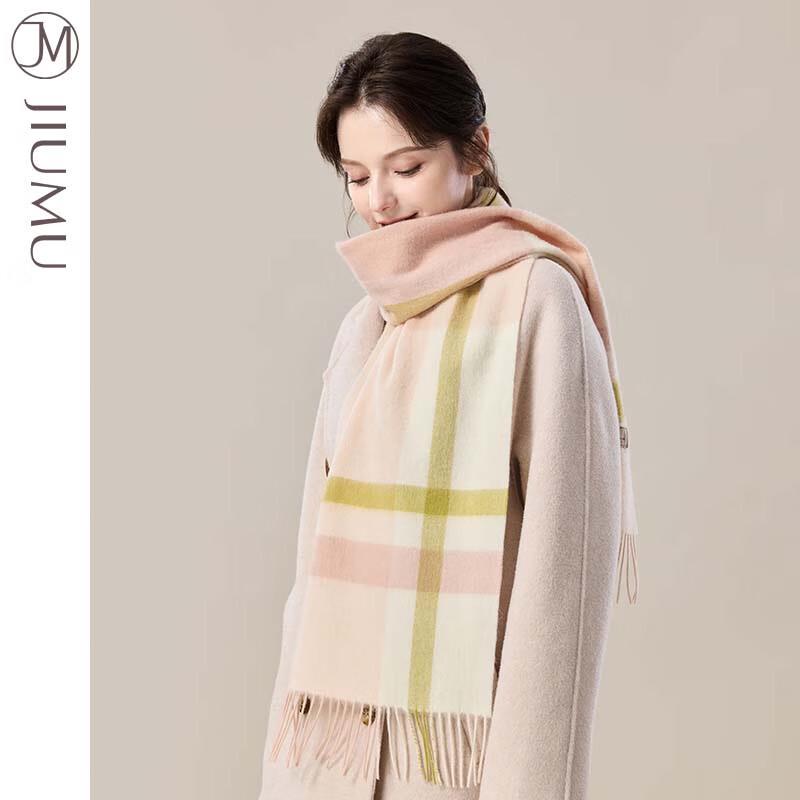 JIUMU Women's Thick Warm Plaid Wool Scarf