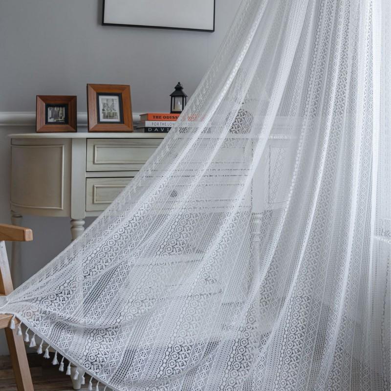 White Jacquard Sheer Curtain With Cutout Living Room Bedroom Dining American Country Style