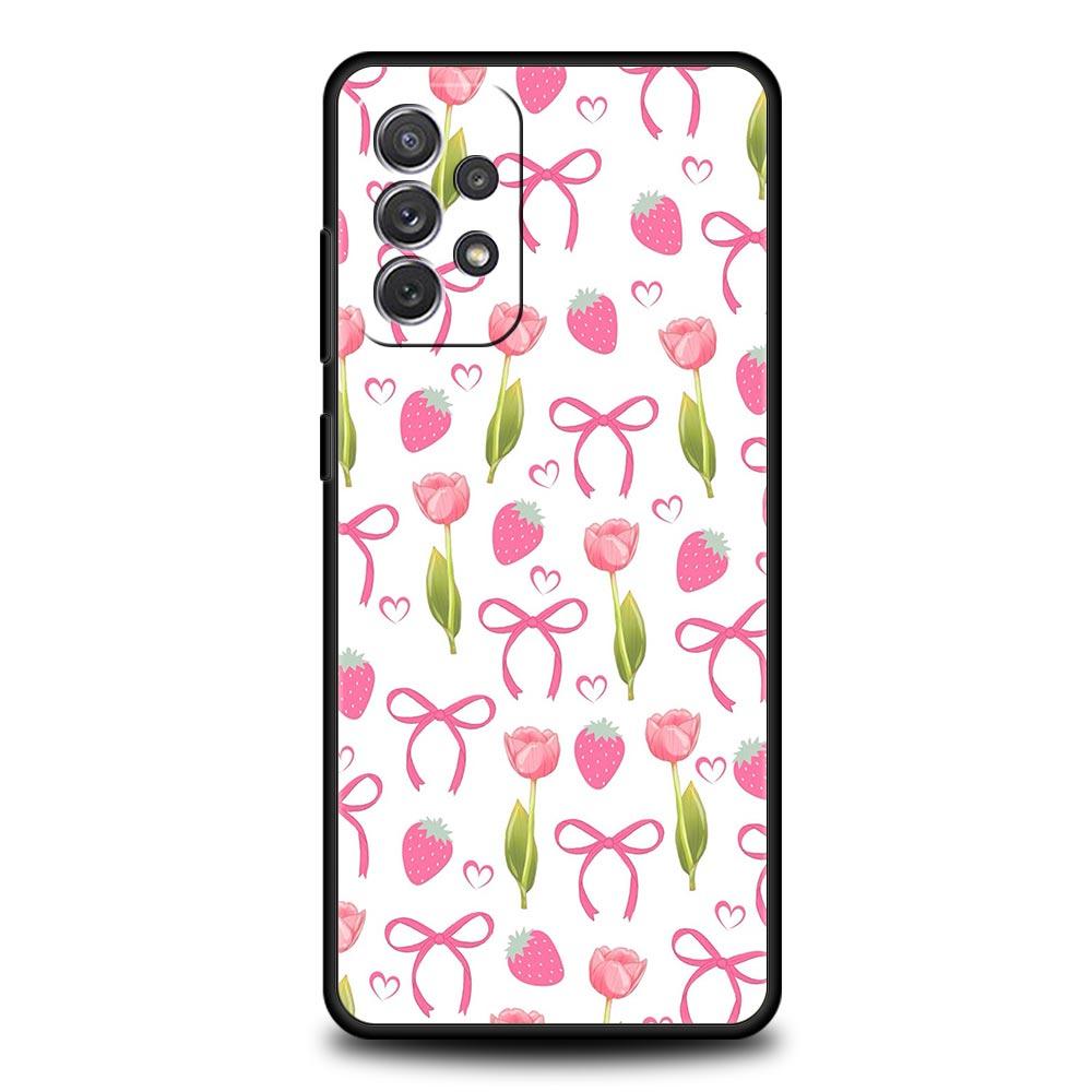 Case For Samsung A17 A15 A13 A51 A71 A41 A31 A21S A07 A05 A35 A55 A23 A25 A33 A53 A73 5G Cover Pink Tulip Flower Love Heart