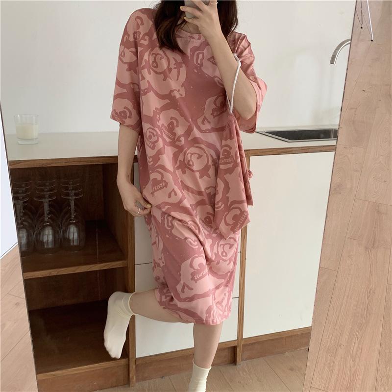 Girls' Summer, Spring and Autumn Short-sleeved Home Wear with Cute Cartoon Designs and Loose Style Pajamas and Nightgowns
