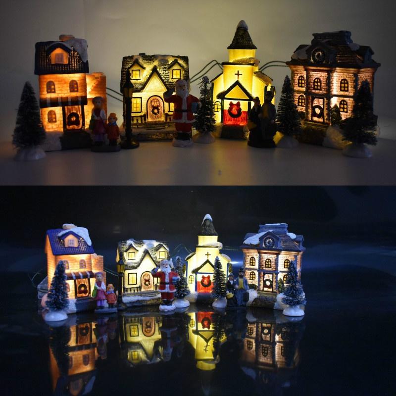10pcs/set Christmas Ornaments Luminous House Small House Decoration Santa Claus Suit Gift Gift Decorations for Home