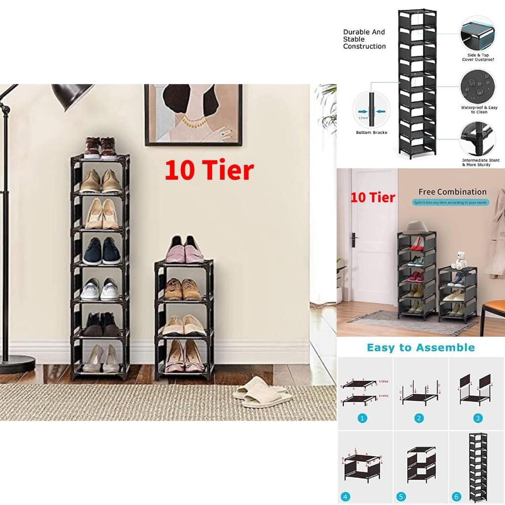 Modern Sleek Non-woven Fabric Foldable Narrow Shoe Rack Compact Storage Organizer