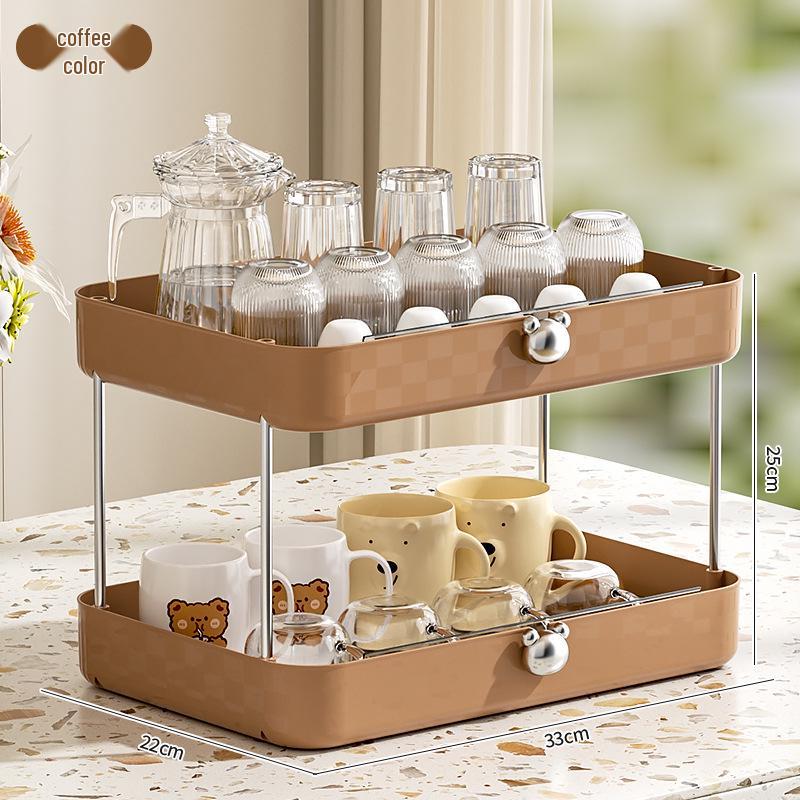 Light Luxury Cup Holder Rack - Large Capacity Kitchen & Living Room Storage with Drain Tray