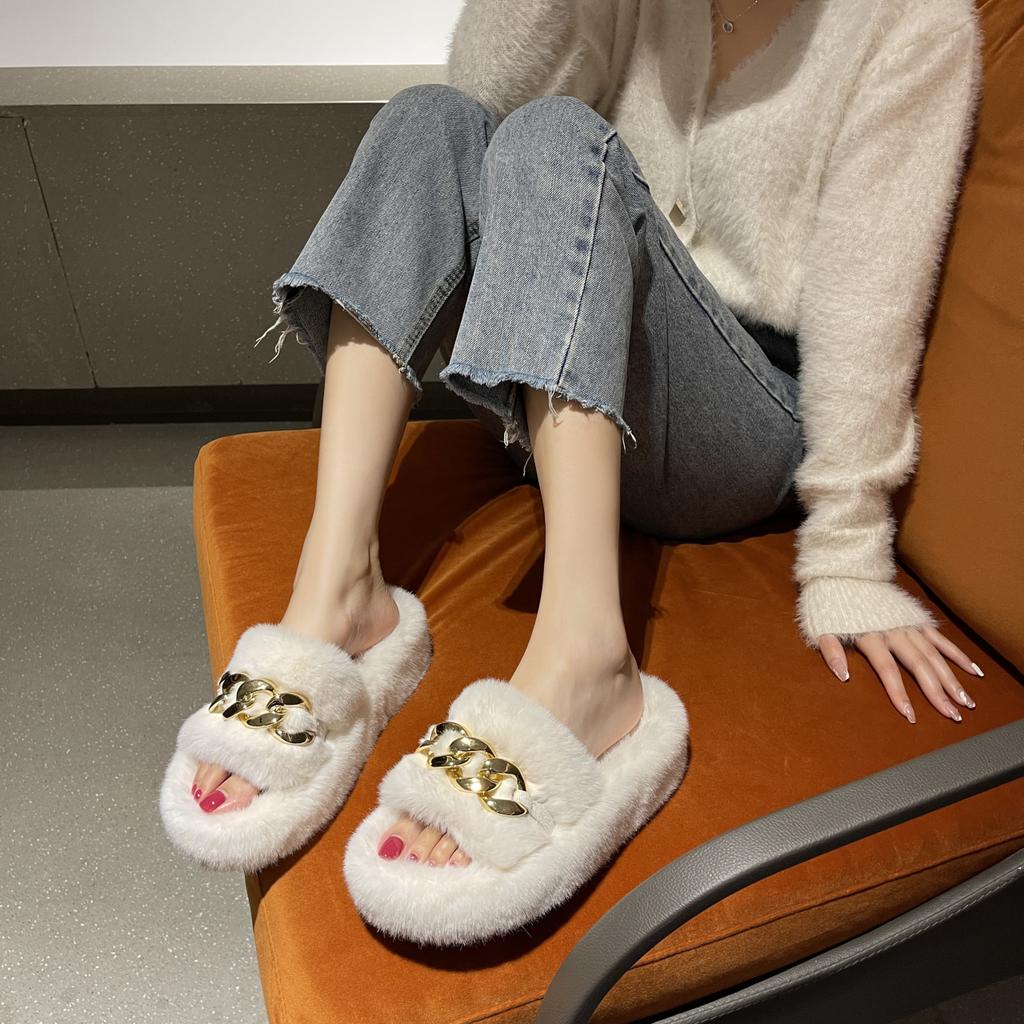 Thick Bottom Cotton Slippers Women's 2025 Autumn/Winter New Style Korean Outerwear Crossbody Slippers Home Use Cotton Slippers