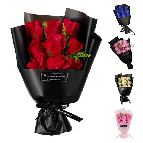 9 Head Handcrafted Decoration Valentine's Day Soap Flower Artificial Rose Bouquet Anniversary Birthday Women Mother Wife
