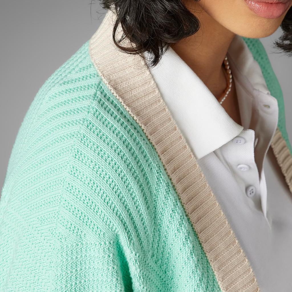 Adidas Originals SS23 Adicolor 70s Retro Series Knitted Cardigan Color Block Loose Long Sleeve Sports Knitwear Women Cardigans Simple-Green IK7494