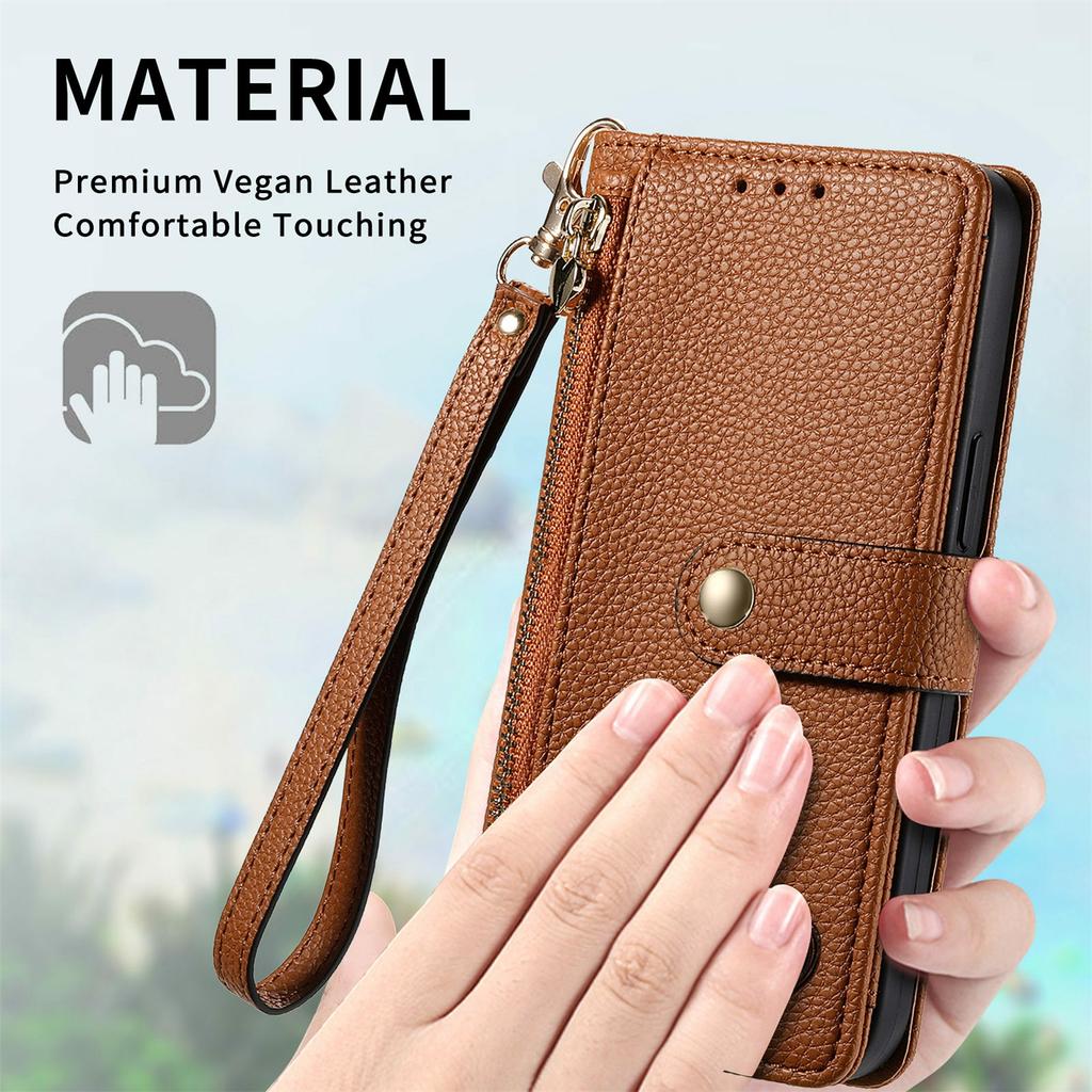 For Xiaomi 15T Pro Case RFID Blocking Zipper Pocket Leather Wallet Phone Cover with Strap