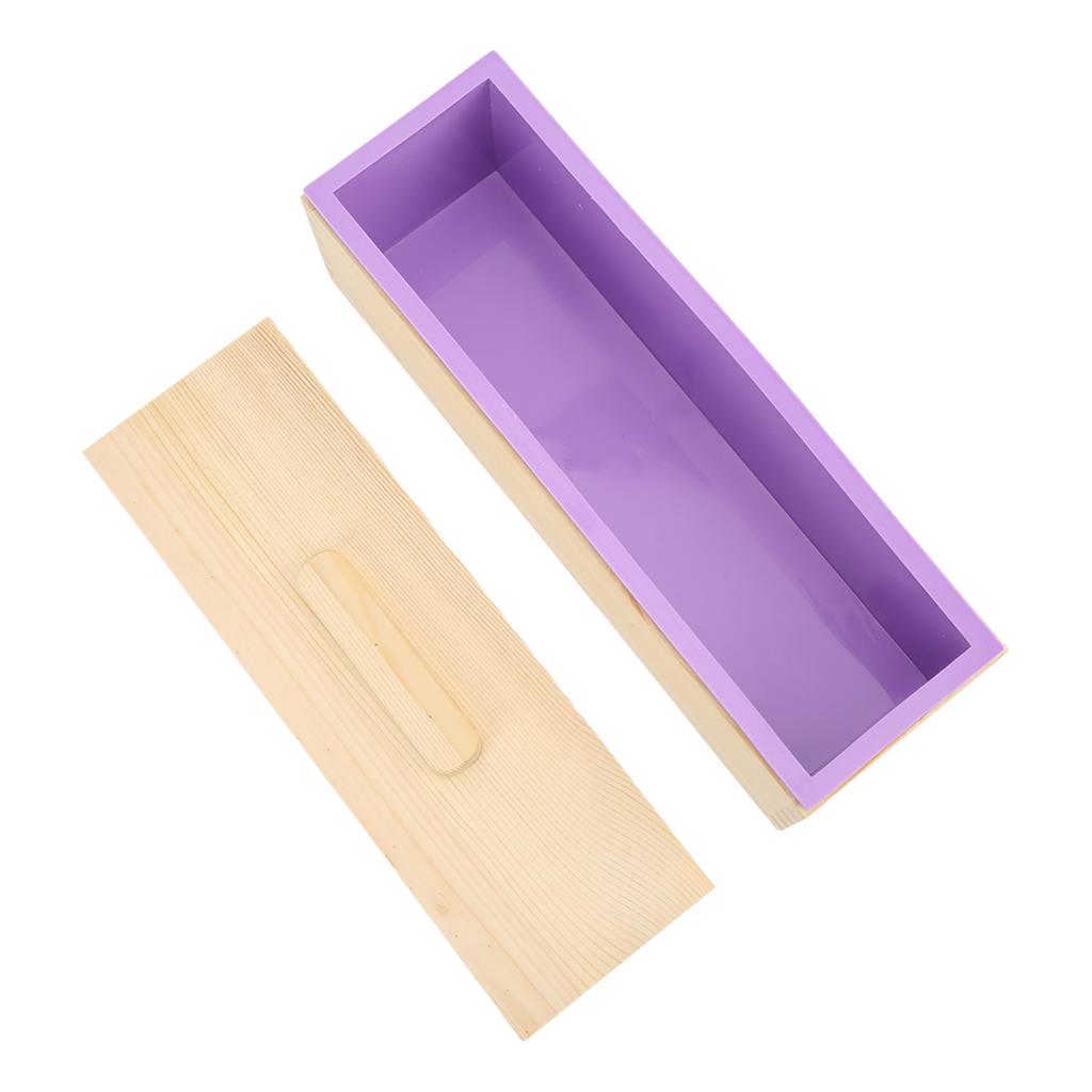 Soap Loaf Mold Flexible Purple Silicone DIY Hand Made Soap Toast Wooden Box Mould Kit With Lid